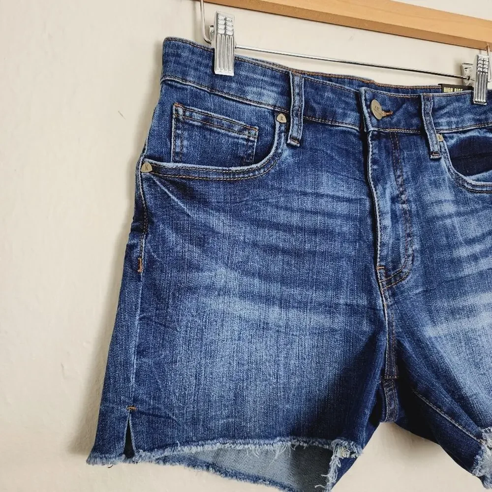 Kut From The Kloth Gidget Fray Hem High Waisted Denim Shorts NWT Dark Wash 6